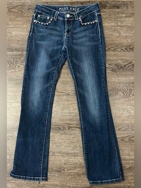 Miss Chic Y2K Low Rise Bootcut Jeans Sz 7 Rhinestone Bling MC1871C